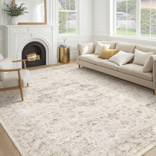 9x12 Area Rug for Living Room, Washable, Traditional, Distressed Beige by COTILED