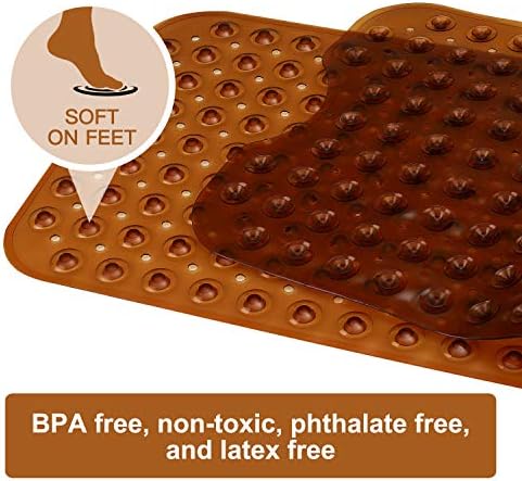 YINENN Bath and Shower Safety Mats 40x16 inch, Non Slip with Suction Cups for Bathroom Stall and Tub Floor, Extra Large and Machine Washable, Drain Holes Keep Bathtub Clean, Brown - Image 4