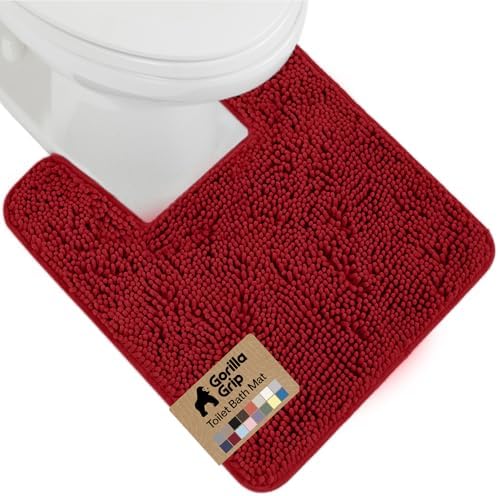 GORILLA GRIP Chenille Bath Rug Mat for Square Toilet Base, 24x19 Red by GorillaGrip