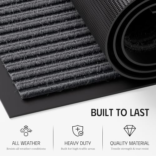 Front Door Mat, 3' x 5' Heavy Duty Door Mat Outside Entrance, Non-Slip Welcome Mat, Absorbent & Dirt Resistant, Low Profile Large Door Mats, Commercial Rugs for Entryway Indoor Outdoor, Grey - Image 3
