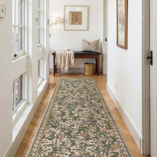 jinchan 3x10 Runner Rug Floral Vintage Washable Area Rug, Green - Image 6