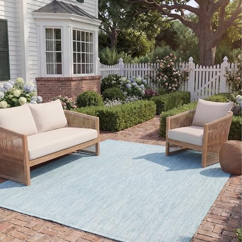 SAFAVIEH Courtyard Outdoor Square Rug 9', Modern Aqua & Grey CY8022-37121 by Unknown