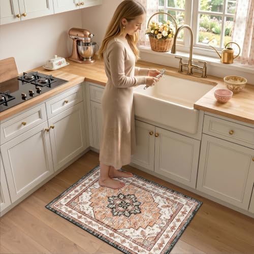 Area Rugs Small 2x3 Washable Non-Slip Boho Indoor Carpets, Orange - Image 2