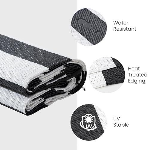 Outdoor Rug 5 x8 ft, Plastic Rug for Patio, Black & White - Image 2