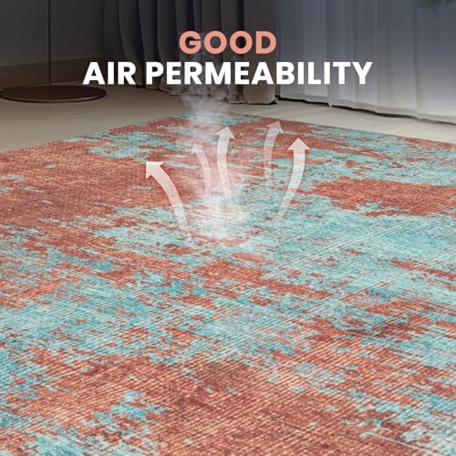 8x10 Washable Area Rugs for Living Room,Bedroom,Dining Room- Blue Red - Image 6