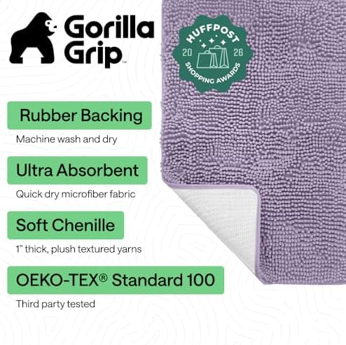 GORILLA GRIP Bath Rug Mat for Bathroom, Absorbent Chenille, 36x24 Purple - Image 2