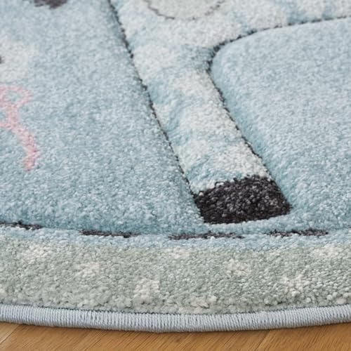 SAFAVIEH Carousel Kids Collection Area Rug - 4' Round, Blue, Animal Design, Easy Care & Non-Shedding, Ideal for High Traffic Areas for Boys & Girls in Playroom, Nursery (CRK120K-4R) - Image 5