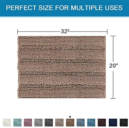 H.VERSAILTEX Bath Rugs for Bathroom Non Slip Bath Mats Extra Thick Chenille Striped Rug 20" x 32" Absorbent Non Skid Fluffy Soft Shaggy Washable Plush Mat for Indoor, Bath Room, Tub - Taupe Brown - Image 2