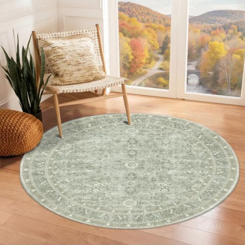 OPPODREAM Vintage Light Green Area Rugs 4' Round, Rug for Living Room by OPPODREAM