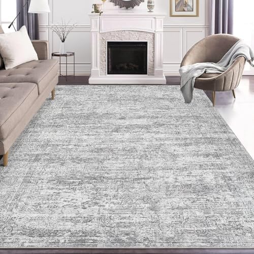 DMOYEST Area Rug Living Room Rugs - 9x12 Abstract Large Soft Indoor Washable Rug Neutral Modern Low Pile Carpet for Bedroom Dining Room Farmhouse Home Office - Vintage Grey - Image 2