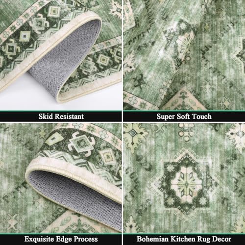 HEBE Boho Kitchen Rugs Set of 3, Non Slip Washable Kitchen Mats for Floor - Image 4