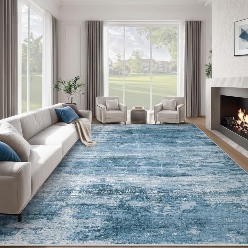 Washable Rug 8x10 Area Rugs for Living Room: Large Neutral Soft Rug Abstract Non Slip Low Pile Modern Carpet for Bedroom Kitchen Nursery Office Dining Room Indoor (Darkblue, 8'x10') by LOSBULAKE
