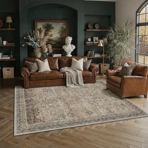 HUGEAR 5x7 Area Rugs Retro Brown Washable Rug by HUGEAR