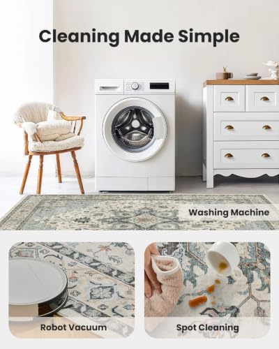 Amada Vintage Washable Area Rug,8'x10',Blue/White - Image 6