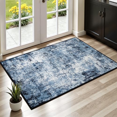 Rugflix 2x3 Entrance Rugs, Washable Navy Blue Dark Entry Small Rug by RugflixAreaRugs