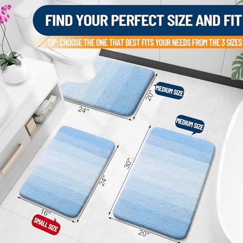 OLANLY Micorfiber Bathroom Rug Set 2 Piece, Absorbent Bath Mats, Sky Blue - Image 2
