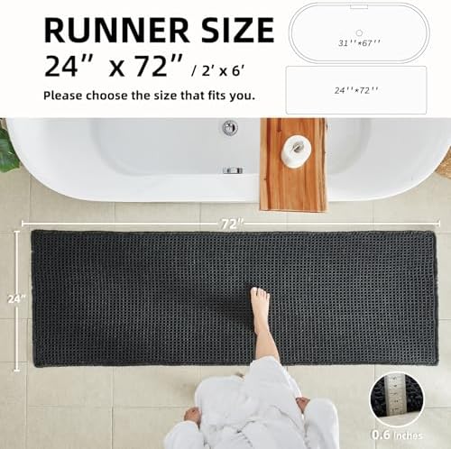 TYUU Black Waffle Runner Rug Bathroom, Long Boho Bath Mat, 72x24 - Image 2