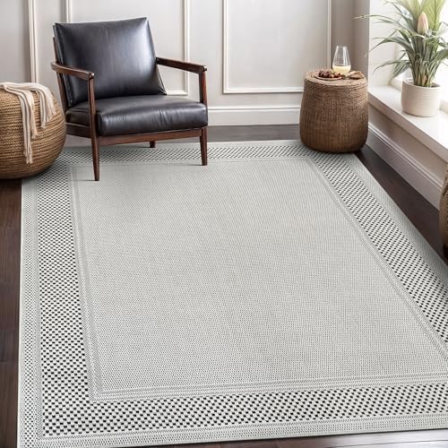 CAMILSON Easy Jute Rug 5x7, Indoor Outdoor Off-White Color Fiber Area Rugs for Living Room Patio and Kitchen Rug Bordered Boho Woven Design, Easy-Cleaning, Washable Outside Carpet (5 x 7) by CAMILSONIndoorOutdoorAreaRugs