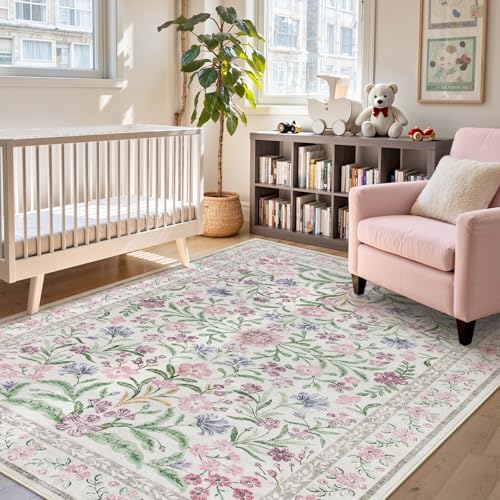 Lahome 8x10 Purple Nursery Rug, Washable Kids Baby Rugs for Girls Bedroom by Lahome