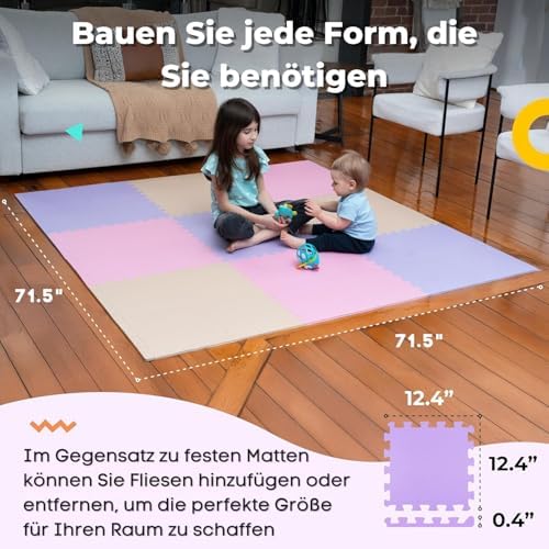 MioTetto Baby Play Mat, Soft Foam Floor Tiles for Kids. Adjustable Interlocking Foam Tiles, Fits with 74x74 Playpen Baby mat for Crawling & Development, Safe & Non-Toxic Playmat for Babies 6-12 Months - Image 2