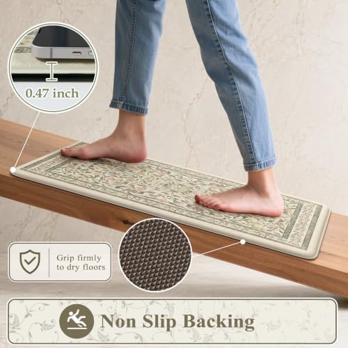 KIMODE Kitchen Mats Cushioned Anti Fatigue, Farmhouse Flower Kitchen Runner Rug, Modern Kitchen Mats for Floor, Padded Kitchen Floor Mats, Beige Home Decor for Sink Laundry Office Bedroom 24"x71" - Image 4