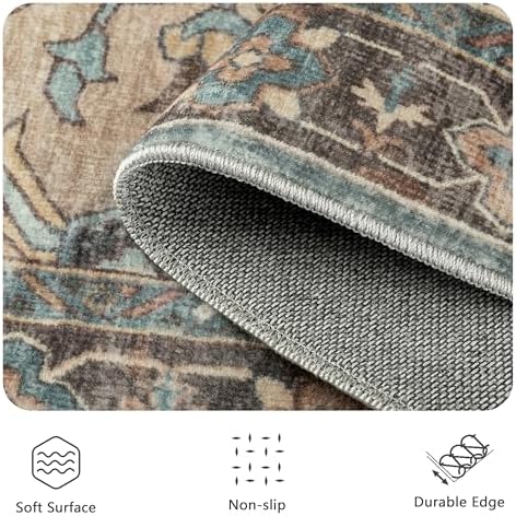 5x7 Area Rugs, Vintage Retro Soft Washable Rug, Non-Slip Low Pile Rugs for Living Room, Bedroom, Dining Room, Stain Resistant Home Decor Rug (Vintage Olive Green) - Image 6