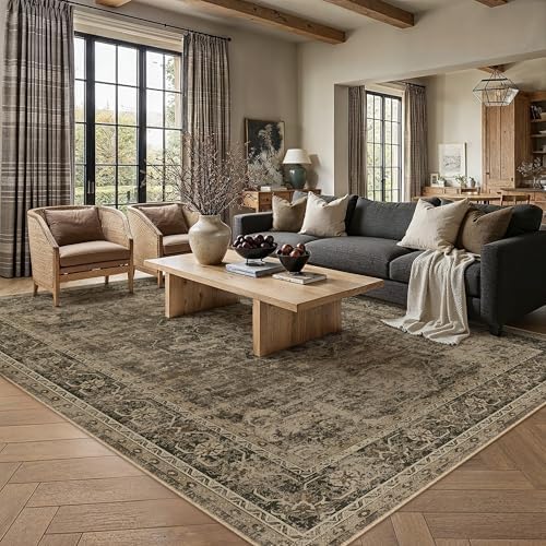 PureCozy Brown Area Rug 9x12 Vintage Oriental Distressed - Image 3