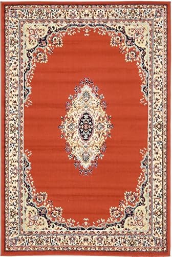 Unique Loom Reza Collection Traditional Persian Style Area Rug, 4 x 6 ft, Terracotta/Ivory - Image 3