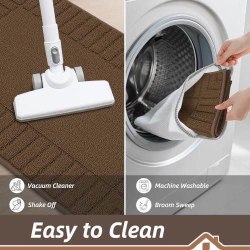 BEQHAUSE Kitchen Rugs Non Slip Washable 2PCS, 24"x35"+24"x60", Brown - Image 5