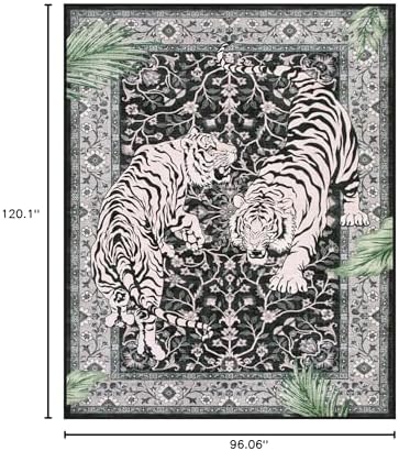 Moynesa Tiger 8x10 Area Rug, Washable Boho Rugs for Living Room, Vintage Large Soft Dining Room Rug, Non Slip Ultra Thin Stain Resistant Floor Carpet for Home Office Bedroom, Black - Image 2