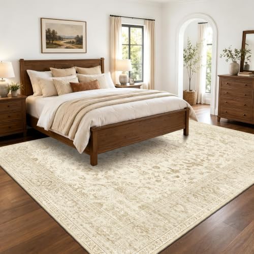 Beige 8x10 Living Room Rug, Non Slip Neutral Area Rug for Bedroom, Nursery - Image 3