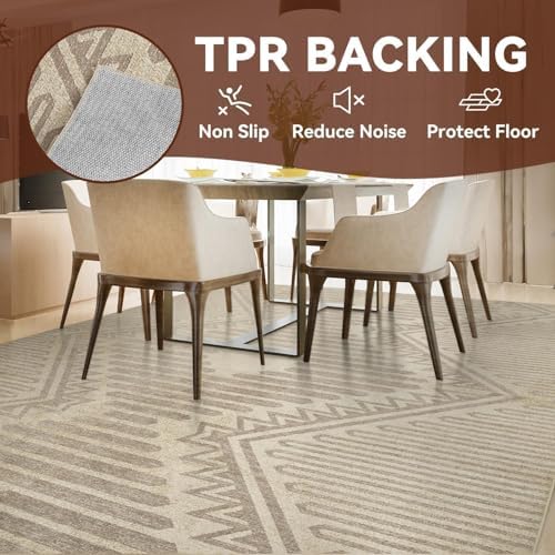 Boho Beige 8x10 Area Rugs Textured Tufted Rugs for Living Room Bedroom Nursery Rug-Carpet Washable Brown Neutral Modern Aztec Rug - Image 6