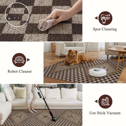 LIVEBOX Washable Easy Jute Rug Runners 2x6 for Entryway, Non Skid Kitchen Runner Rugs for Indoor Outdoor Entrance, Checkered Brown Hallway Rug Runner for Laundry Room Bedroom - Image 5