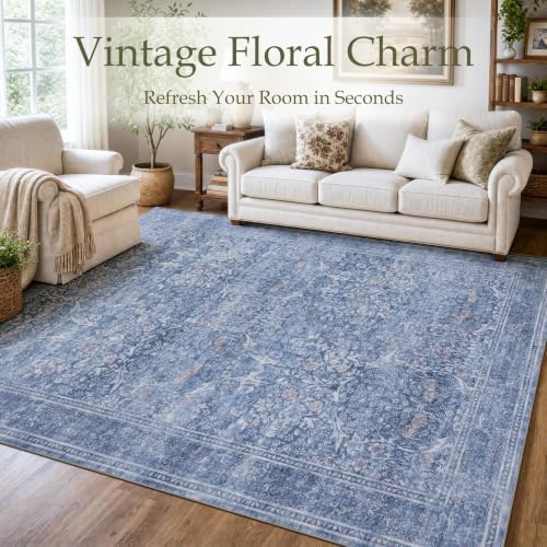 JOLLYVOGUE 8x10 Area Rugs for Living Room, Vintage Washable Rug, Blue - Image 2