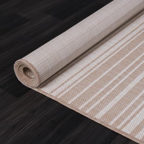 Luul Home Stripe Outdoor Rug 6x9 Washable Outside Carpet for Indoor Patio Porch Waterproof Easy Cleaning Non Shedding Area Rugs Beige 6 x 9 - Image 6