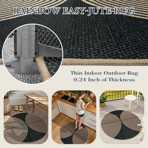 Lahome Modern Rainbow Round Rug 4ft, Circular Indoor Outdoor Kitchen Rug - Image 3