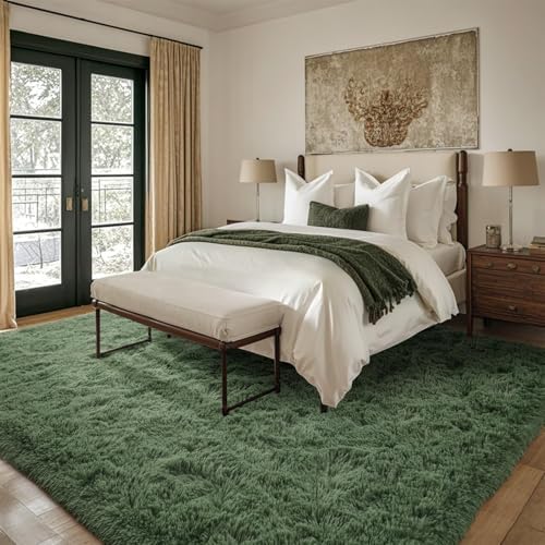 6x9 Ft Large Green Area Rug for Bedroom Living Room, Ultra Soft Fluffy Furry Rugs for Classroom Indoor Floor, Aesthetic Carpet for Kids Home Decor - Image 2