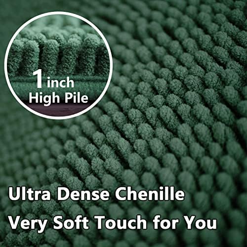Green Bathroom Rug Chenille 3-Piece Extra Soft and Absorbent Shag Bath Mat Set, Machine Wash Bathroom Rug Set, Strong PVC Non-Slip Underside, Plush Carpet Bath Mat (Dark Green) - Image 5