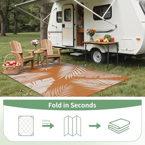 GENIMO Outdoor Rug, Waterproof Plastic for Fall Decor, 6'x9' Orange White - Image 7