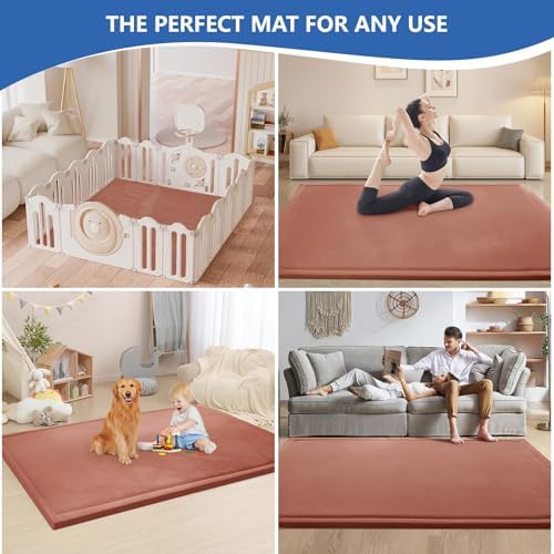 Baby Play Mat for Floor,1.3" Thick Memory foam Tummy Time Mat,Water Repellent Soft Coral Velvet Nursery Rug,Extra Large Non Slip for Crawling,Toddlers,Infants,kids,Tatami Style for Living Room(Brick) - Image 5