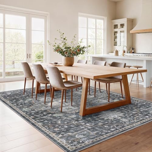 Amada 5x7 Washable Area Rug for Living Room, Gray/Gold, Vintage Pattern - Image 3