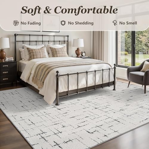 Engiw-Neutral 8x10 Area Rug for Living Room Rug-Carpet Bedroom Rugs Textured Tufted Jacquard Modern Washable Rug for Dining Room Nursery Non Slip-Black and White - Image 3