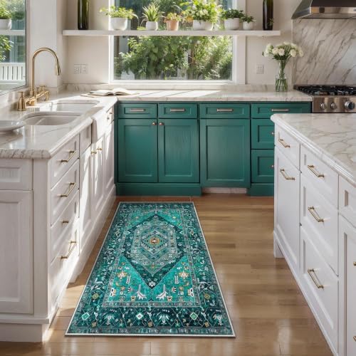 SERISSA 2x4 Washable Non Slip Boho Runner Rug for Entryway，Teal - Image 2