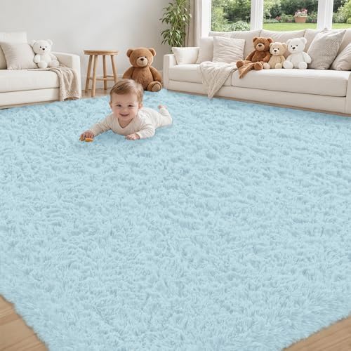8x10 Area Rug for Living Room,Light Blue Fluffy Shag Non-Slip Bedroom Rugs by Unknown