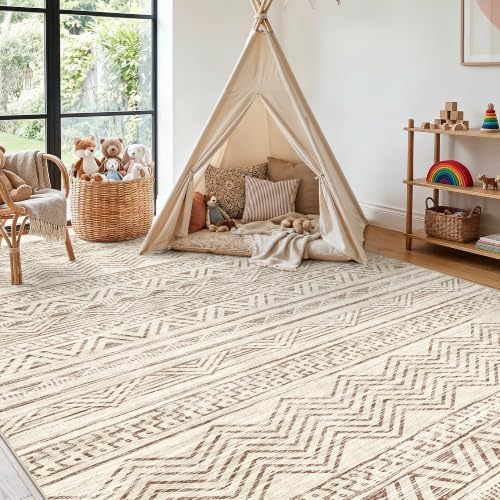 Ksrau 8x12 Area Rug Washable Moroccan: Non Slip Living Room Floor Mat Beige - Image 7