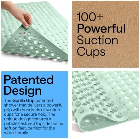 GORILLA GRIP Square Shower Stall Mat, Bathtub Floor Mat, 21x21 Mint Opaque - Image 3
