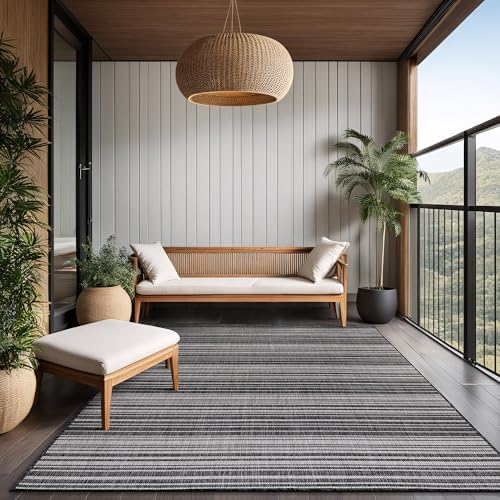 Luul Home Stripe Outdoor Rug 6x9 Washable Outside Carpet for Indoor Patio Porch Waterproof Easy Cleaning Non Shedding Area Rugs Dark Gray 6 x 9 - Image 7