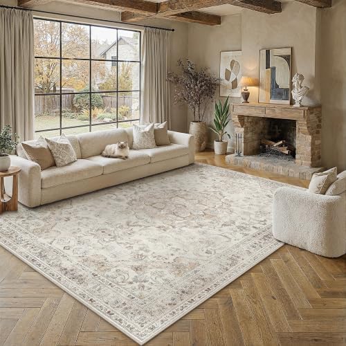 PureCozy Beige Area Rug 8x10 Living Room Vintage Non-Slip Carpet - Image 2