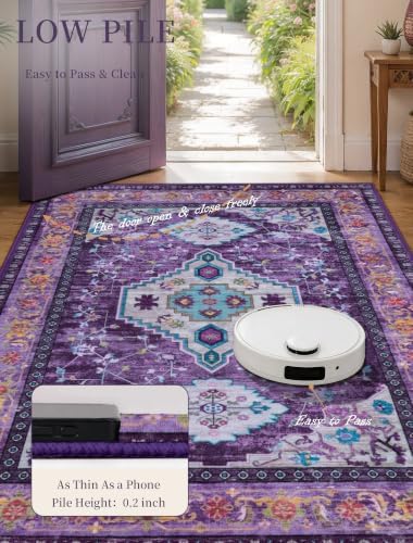 Tangsoo Purple 2x3 Washable Rugs for Entryway, Vintage Non Slip Small Rug - Image 3