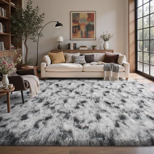 8x10 ft Fuzzy Rugs for Living Room,Black and White Bedroom Area Rug Non-Slip,Carpet for Nursery Kids PlayRoom Indoor Modern Plush Carpets - Image 2